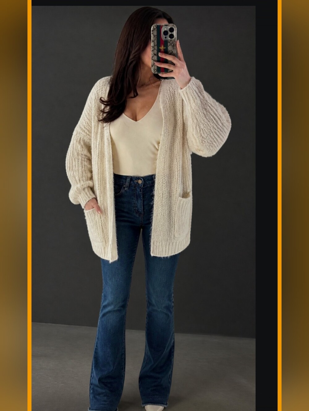 Cyrus off-white Relaxed Chunky Eyelash Knit Fuzzy cardigan sweater size Medium
